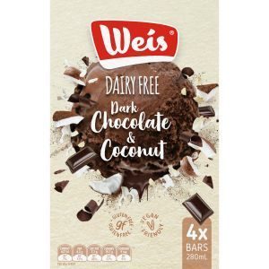 Weis Real Good Feel Good Ice Cream Bar Dark Choc Coconut 280ml