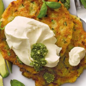 zucchini fritters and sour cream recipe image