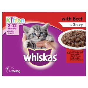 Whiskas Kitten Wet Cat Food with Beef in Gravy 12 X 85g Pouches