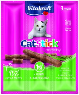 Vitakraft Cat Stick Mini + Chicken & Catgrass, for Digestion Treat
