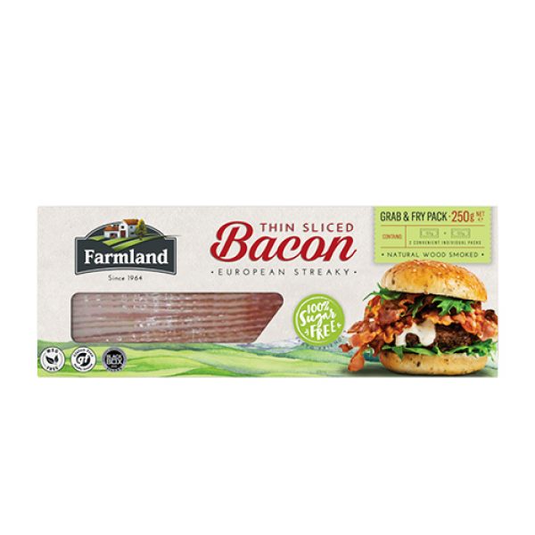 Farmland Foods Thin Sliced Streaky Bacon 250g - Front_