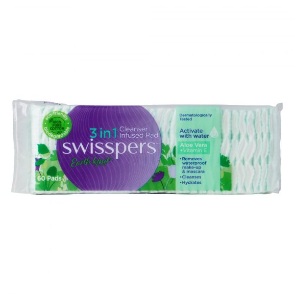 Swisspers 3-in-1 Cleanser Infused Pads – Aloe Vera & Vitamin E