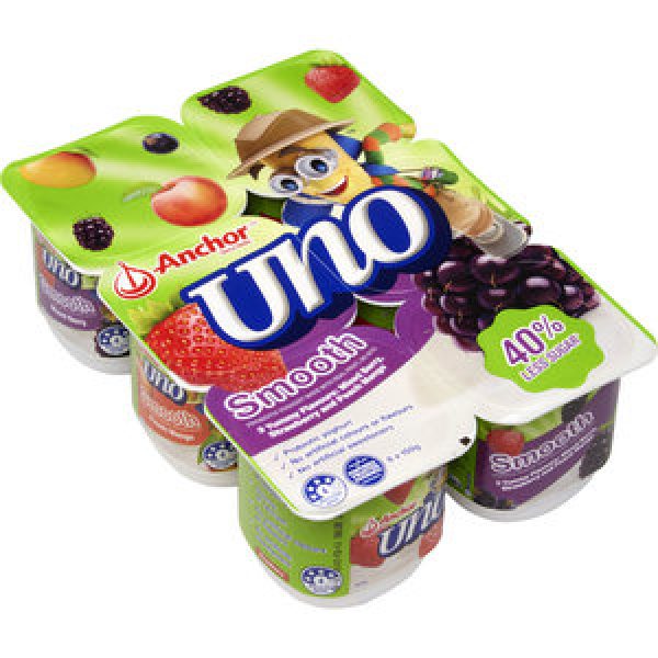 Anchor Uno Yoghurt 6pk Smooth Mixed Berry Peach Mango
