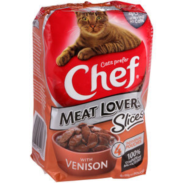 Chef Meat Lovers Slices Cat Food Venison In Gravy 400g Reviews Black Box