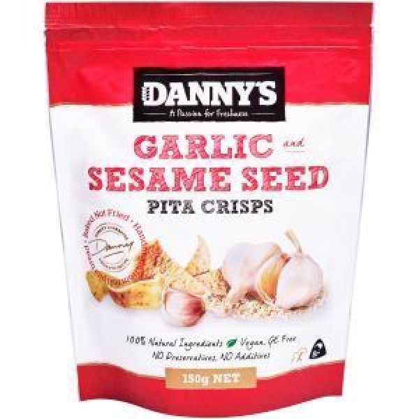 Dannys Pita Crisps Garlic & Sesame