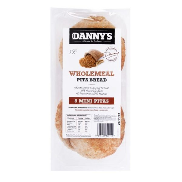 Dannys Real Pita Bread Mini Wholemeal 320g