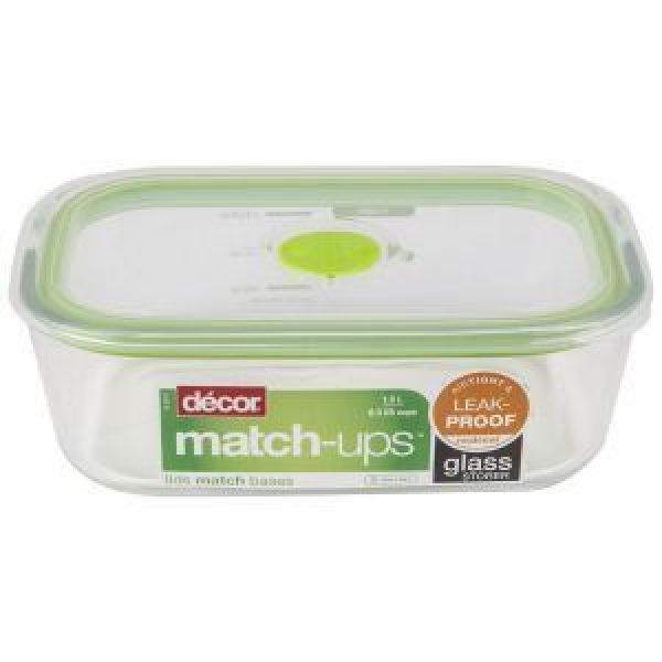 Decor Match Ups Container Oblong Glass With Lid Green