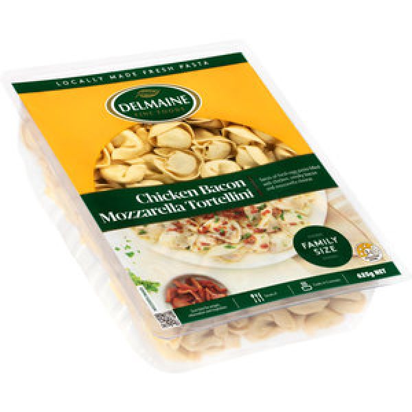 Delmaine Chilled Filled Pasta Chick, Bacon Mozarella Tortell