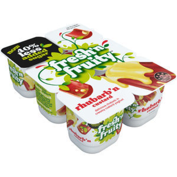 Fresh N Fruity Yoghurt 6pk Rhubarb & Custard 40% Less