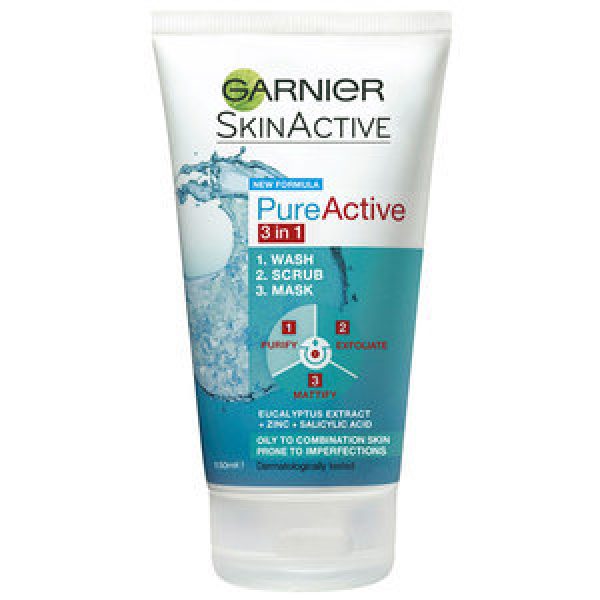 Garnier Pure Facial Cleanser 3 In 1 Scrub & Mask