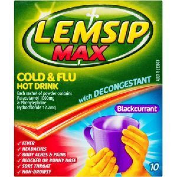 Lemsip Max Cold & Flu Cold Remedy Blackcurrant With Decongestant