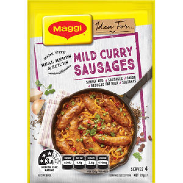 Maggi Recipe Base Mild Curry Sausages