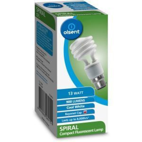 Olsent Bayonet Light Bulb Cfl Spiral 13w Cw
