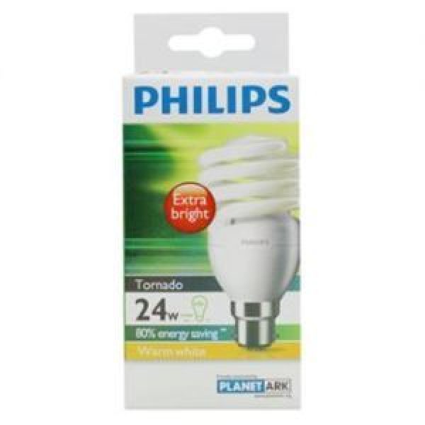 Philips Tornado Bayonet Light Bulb 24w Energy Saver Warm White