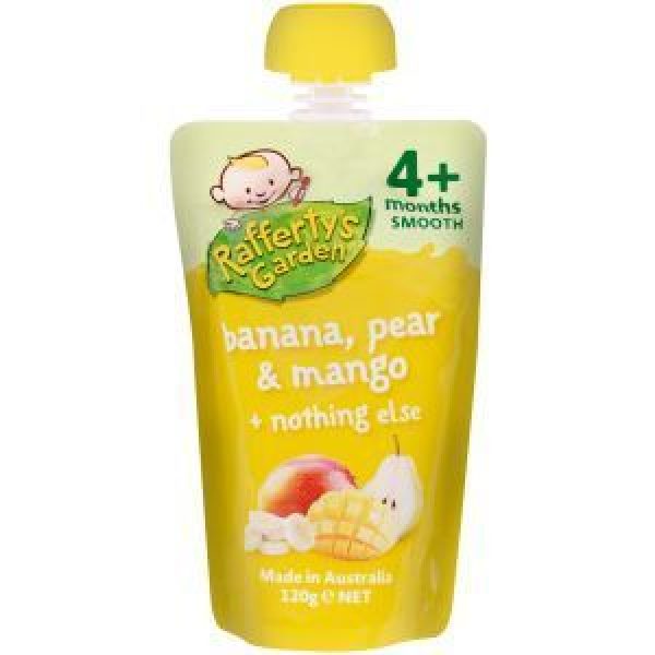 Raffertys Baby Food Banana Pear Mango 4 Month+