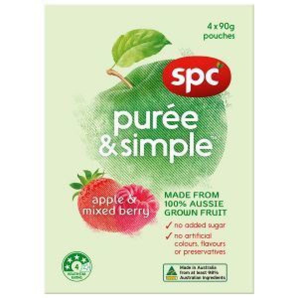 Spc Puree & Simple Fruit Snack Apple & Mixed Berry 360g