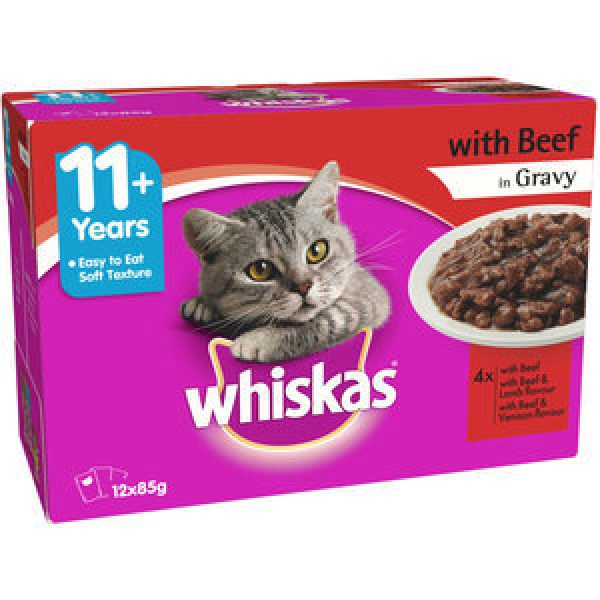 Whiskas Super Senior Cat Food With Beef In Gravy 85g Each