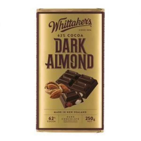 Whittakers Chocolate Block Dark Almond 62% Cocoa