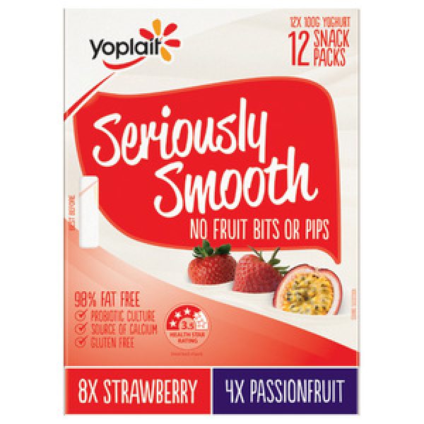 Yoplait Seriously Smooth Yoghurt 12pk Strawberry &  Passionfruit