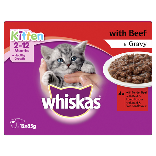Whiskas Kitten Wet Cat Food with Beef in Gravy 12 X 85g Pouches Reviews