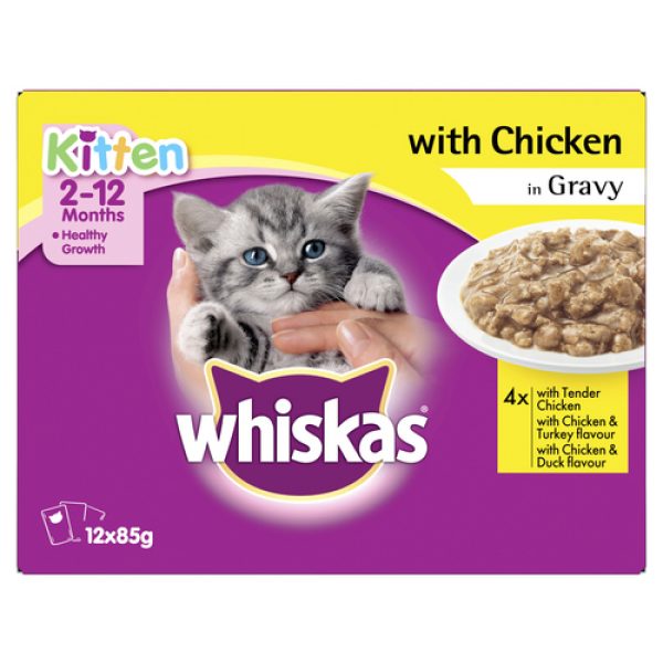 Whiskas Kitten Wet Cat Food with Chicken in Gravy 12 X 85g Pouches