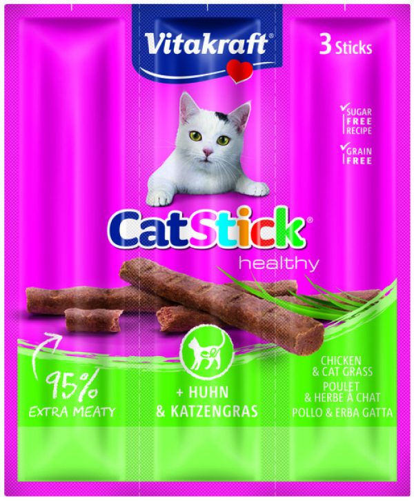 Vitakraft Cat Stick Mini + Chicken & Catgrass, for Digestion Treat