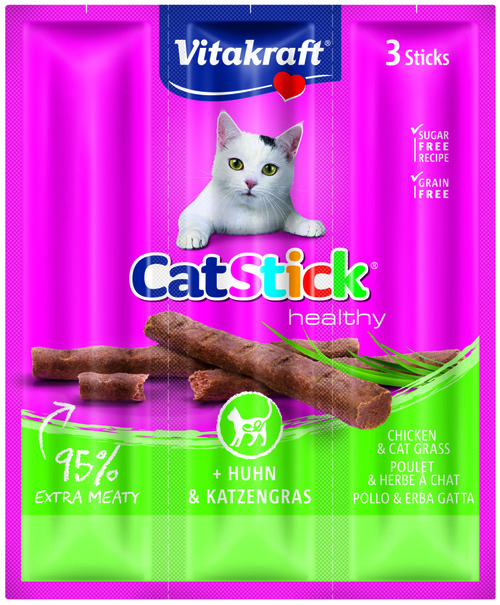 Vitakraft Cat Stick Mini + Chicken & Catgrass, for Digestion Treat