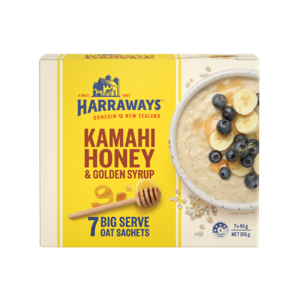Harraways Quick Serve Oat Sachets Kamahi Honey & Golden Syrup