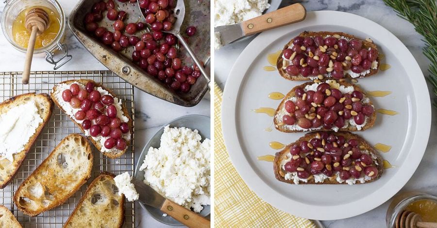 Roasted Grapes, Ricotta and Pine nuts