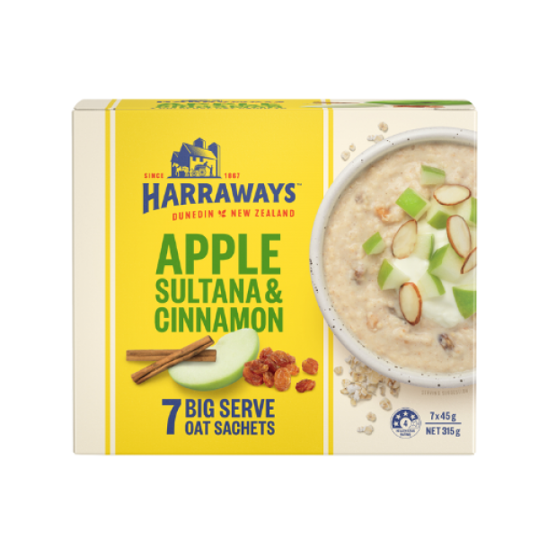 Harraways Single Serve Oat Sachets – Apple Sultana and Cinnamon