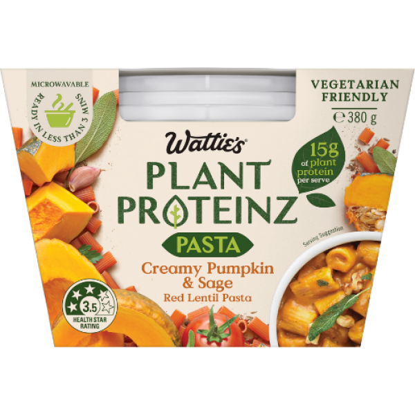 Wattie’s® Plant Proteinz™ Red Lentil Pasta Meals – Creamy Pumpkin & Sage