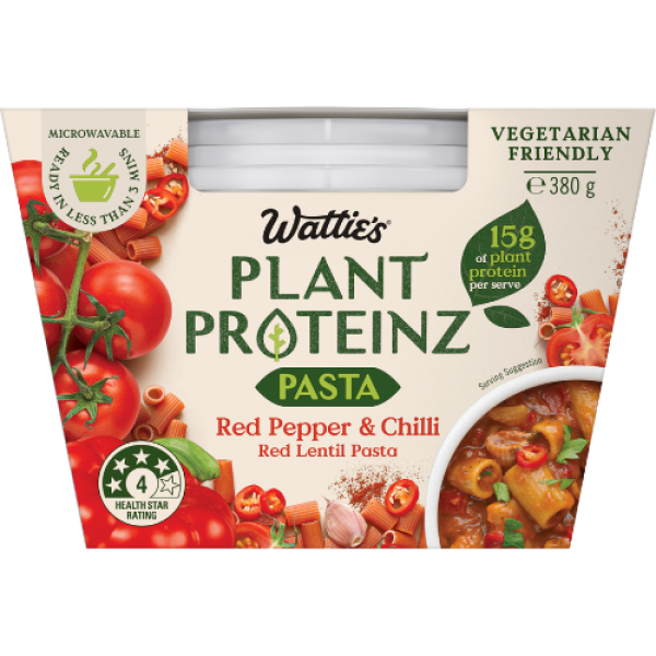 Wattie’s® Plant Proteinz™ Red Lentil Pasta Meals – Red Pepper & Chilli