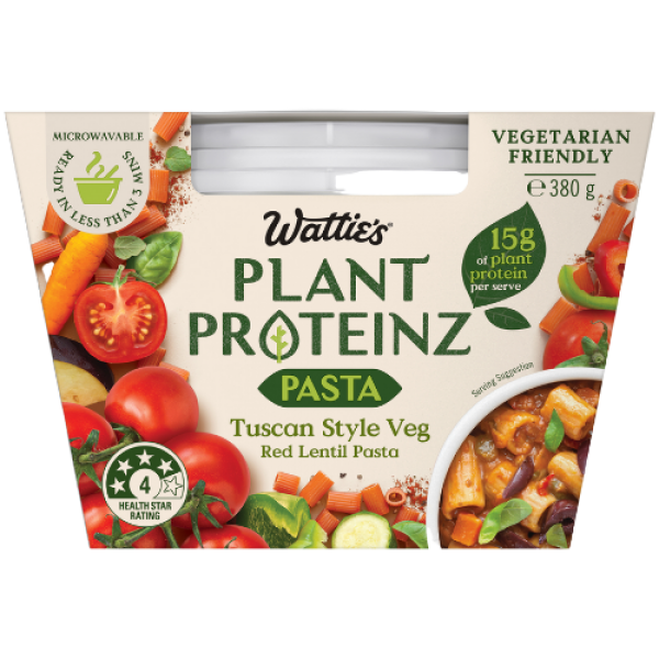 Wattie’s® Plant Proteinz™ Red Lentil Pasta Meals – Tuscan Style Veg