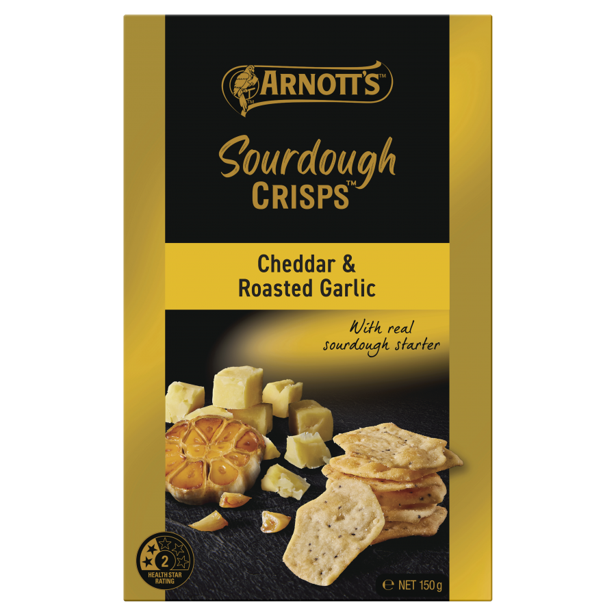 Arnott's Sour Dough Crisps Cheddar & Roasted Garlic Reviews Black Box