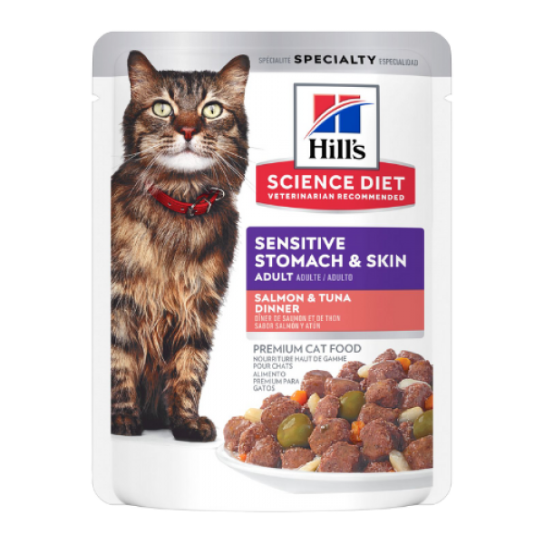 Hill’s Science Diet Adult Sensitive Stomach & Skin Cat Pouch – Salmon & Tuna
