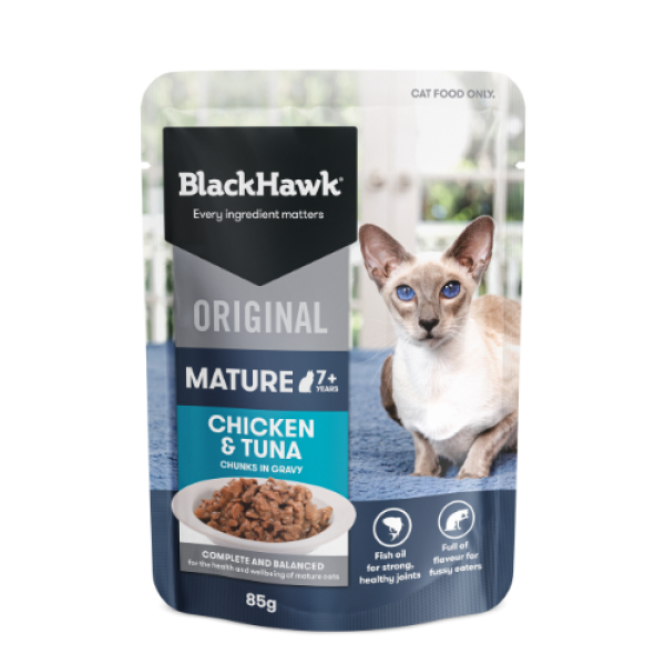 Black Hawk Original Cat Mature – Chicken & Tuna Chunks in Gravy