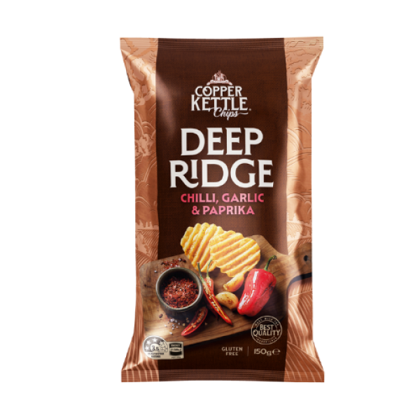 Copper Kettle Deep Ridge Chips – Chilli Garlic and Paprika