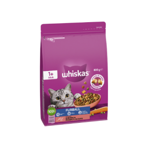 WHISKAS® 1+ Years Adult Furball Dry Cat Food with Sardine & Prawn Flavours Bag 800g