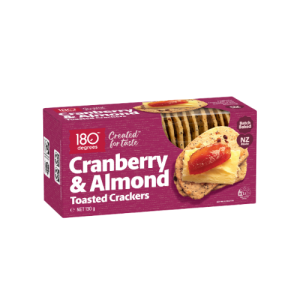 180 Degrees Toasted Crackers – Cranberry & Almond 130g