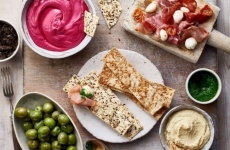 Sharing Mezze with Beetroot and Feta Dip, Parsley Oil and Black Olive Tapenade