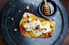 Open Breakfast Sandwich with Double Cream Brie and Apricots