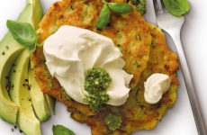 Zucchini & Quinoa Fritters With Sour Cream And Pesto